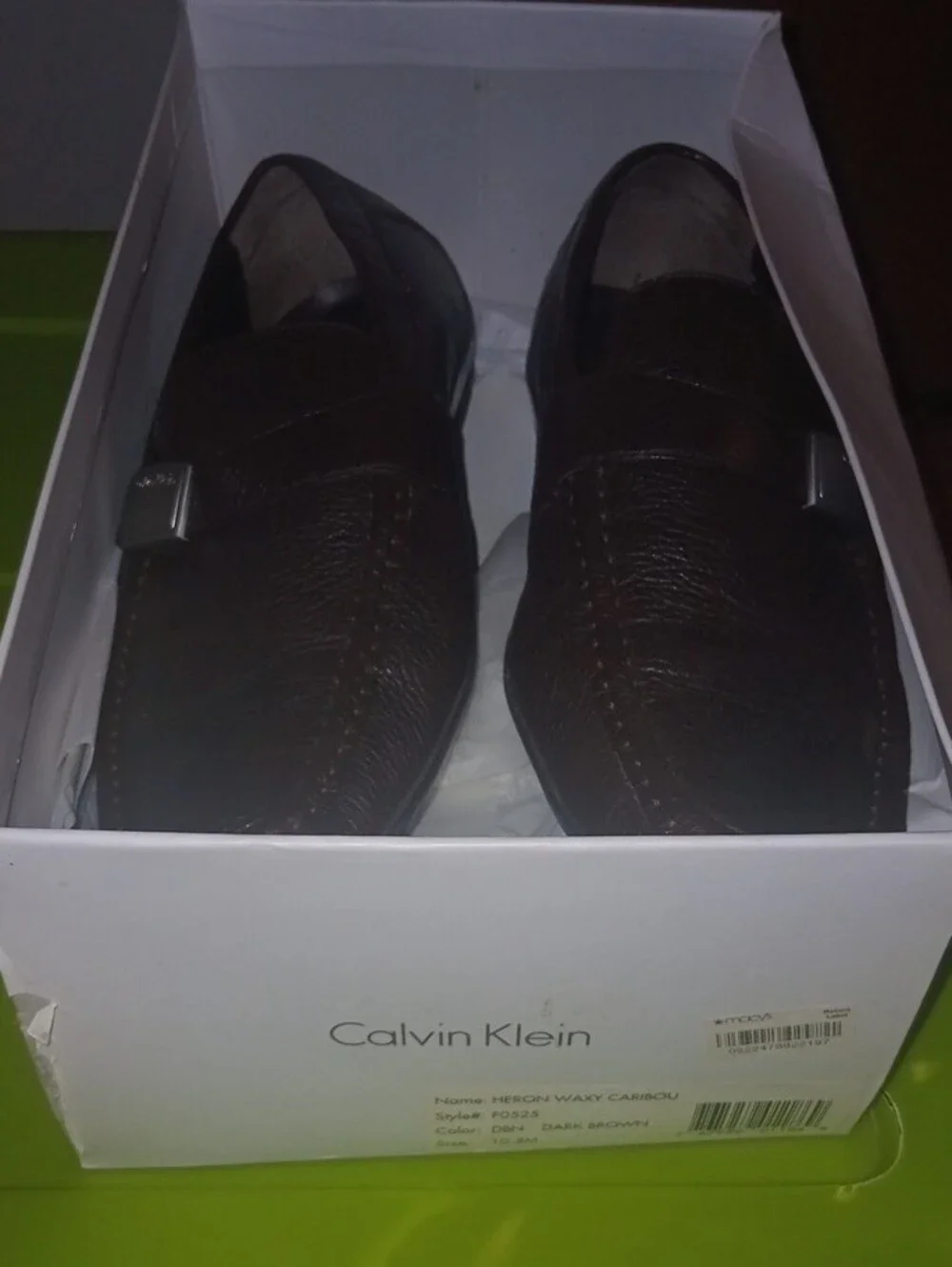 Calvin Klein Brown Leather Slip-On Loafers with Silver Logo Accent